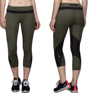 🎠Lululemon run inspire crop Mesh Olive and Black Capris size 6 GUC